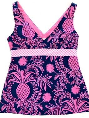 Lilly Pulitzer Southlake Pink, Navy, & Gingham Top Size 2